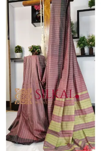 [SKL03412] SKL03412 Ilkal Handloom Mercerised Cotton Stripe Saree  