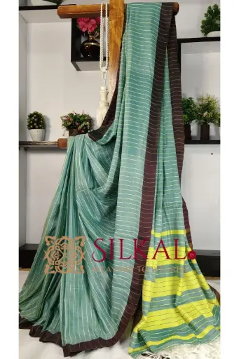 [SKL03399] SKL03399 Ilkal Handloom Mercerised Cotton Stripe Saree  