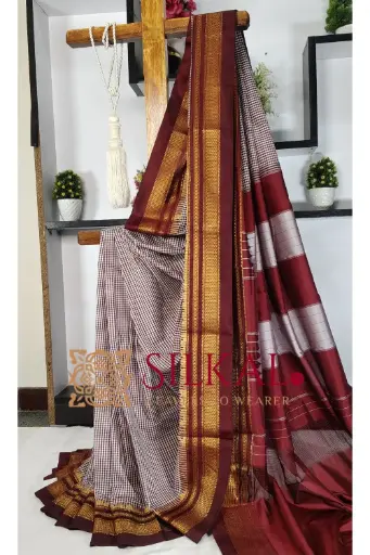 [SKL03438] SKL03438 Ilkal Gadiwal small check cotton silk saree 