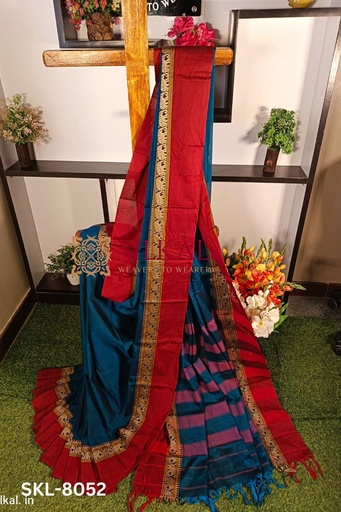 [SKL1157] Narayan Peth Plain Cotton Saree With Patti Pallu