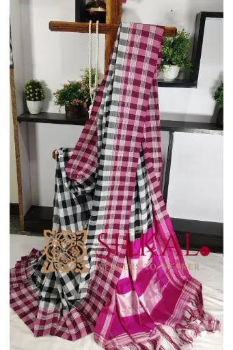 [SKL3204] SKL3204 Ilkal Big Checks Cotton Silk Gayatri Border Saree 