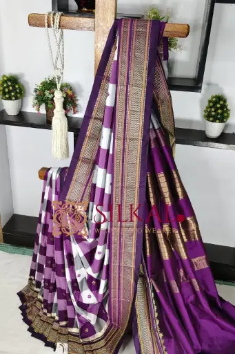 [SKL03500] SKL03500 Ilkal semi silk checks butta saree 